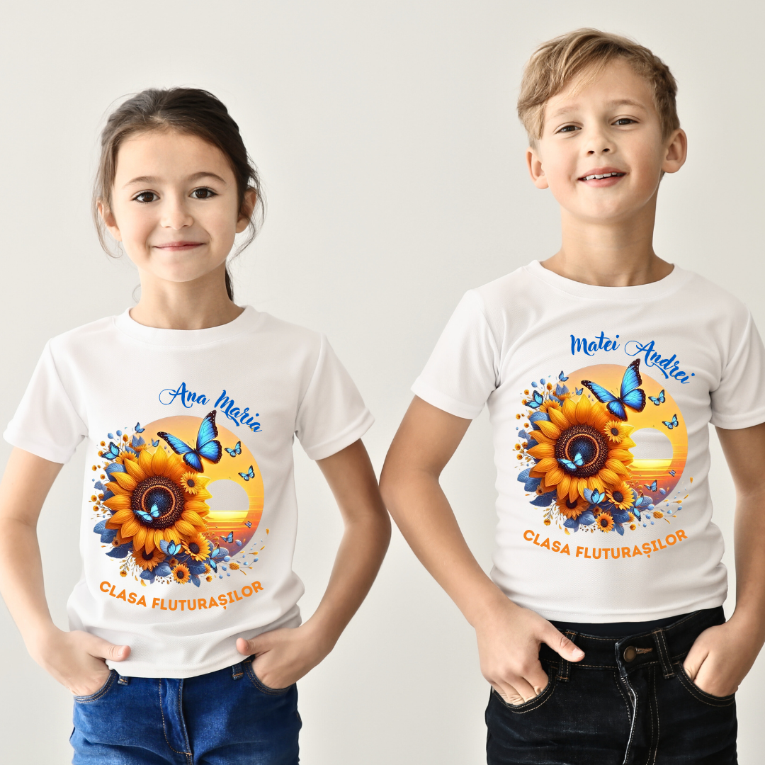 Tricou absolvire elevi clasa 4 sau gradinita Clasa fluturasilor cu text sau poze ABS1062