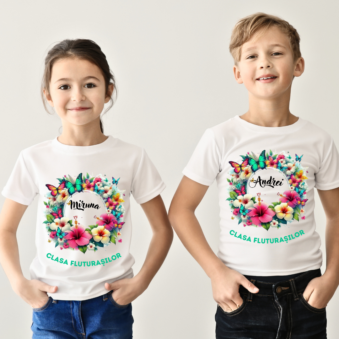 Tricou absolvire elevi clasa 4 sau gradinita Clasa fluturasilor cu text sau poze ABS1064