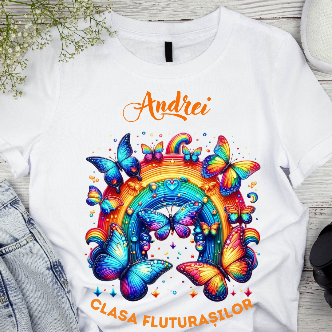 Tricou absolvire elevi clasa 4 sau gradinita Clasa fluturasilor cu text sau poze ABS1065