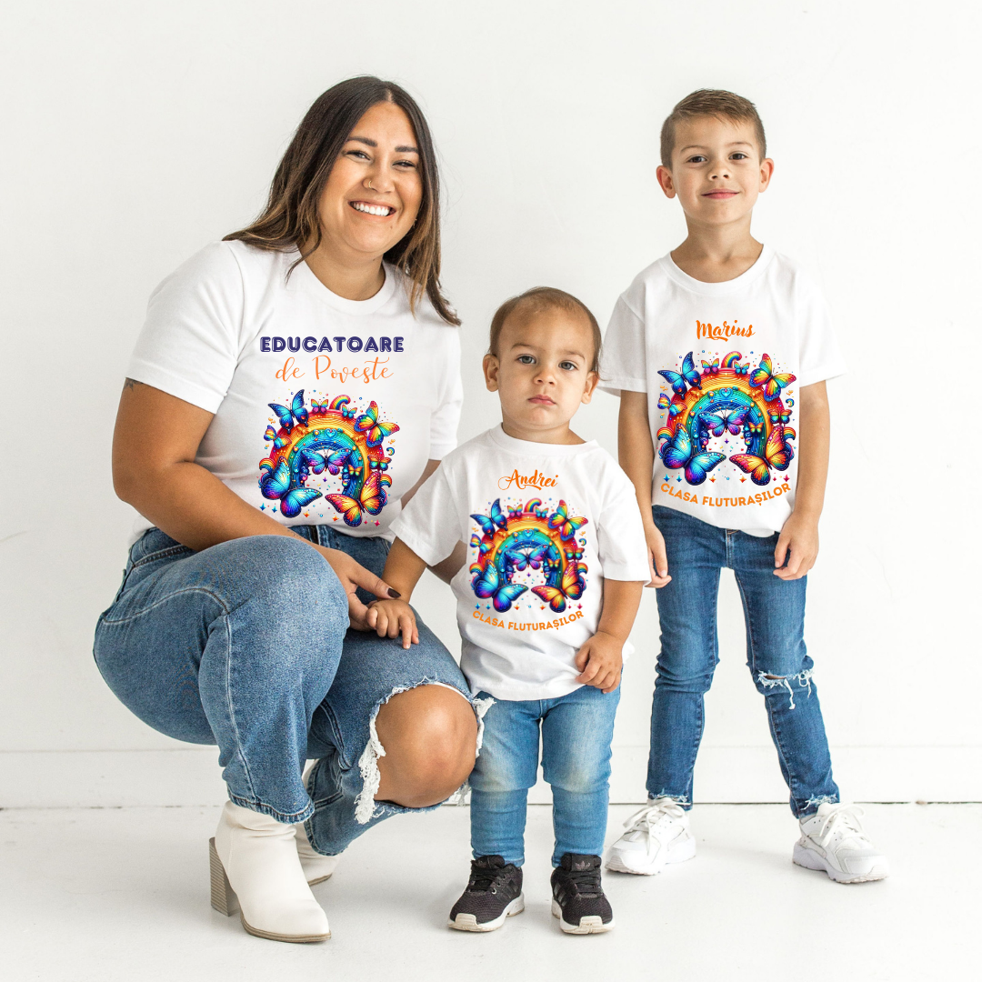 Tricou absolvire elevi clasa 4 sau gradinita Clasa fluturasilor cu text sau poze ABS1065