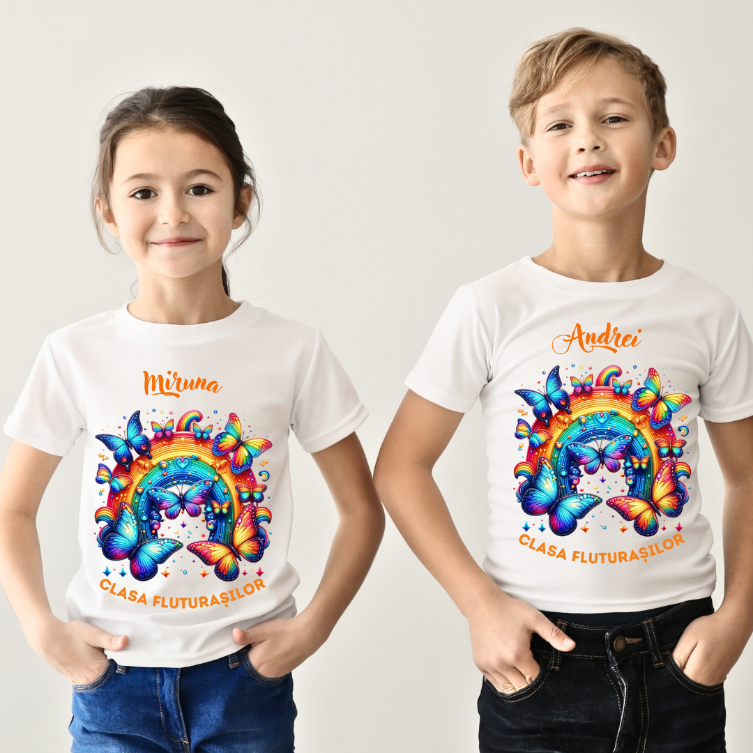 Tricou absolvire elevi clasa 4 sau gradinita Clasa fluturasilor cu text sau poze ABS1065