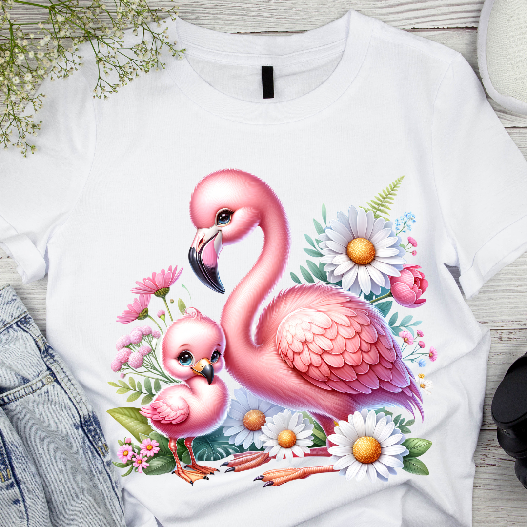 Tricou pentru copii sau adulti din bumbac model Flamingo personalizat cu nume  sau poza preferata TC5032