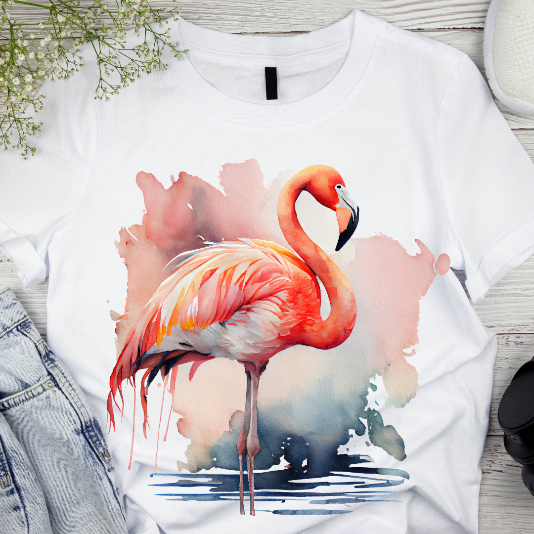 Tricou copii sau adulti din bumbac model Flamingo personalizat cu nume  sau poza preferata TC5030