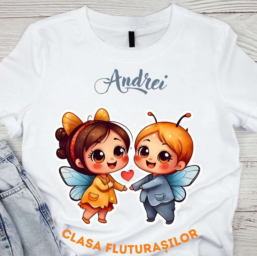 Tricou absolvire elevi clasa 4 sau gradinita Clasa fluturasilor cu text sau poze ABS1066