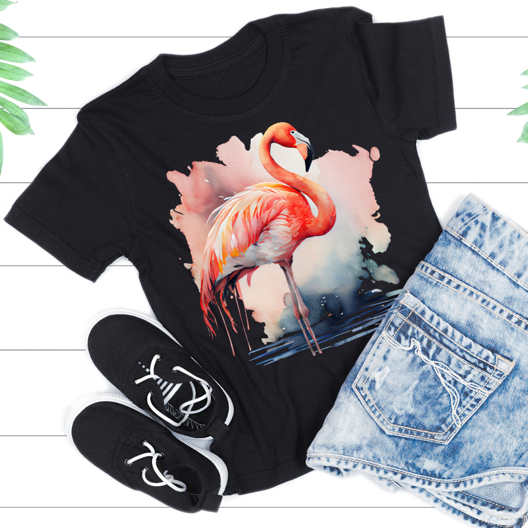 Tricou copii sau adulti din bumbac model Flamingo personalizat cu nume  sau poza preferata TC5030