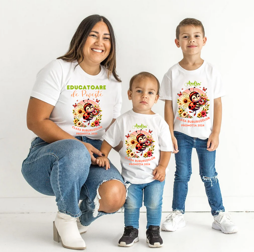 Tricou absolvire elevi clasa 4 sau gradinita Clasa buburuzelor cu text sau poze ABS1067