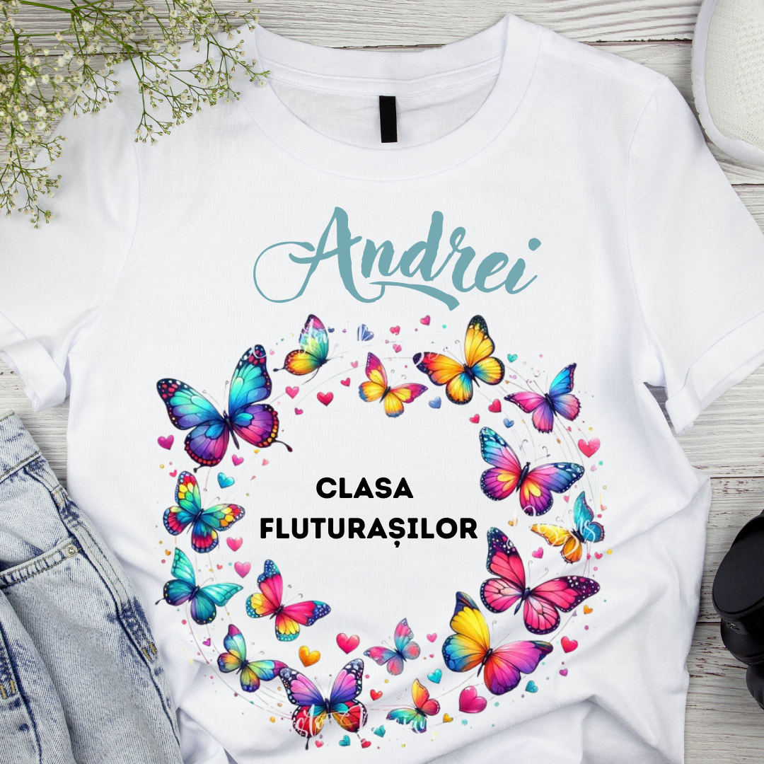 Tricou absolvire elevi clasa 4 sau gradinita Clasafluturasilor cu text sau poze ABS1060