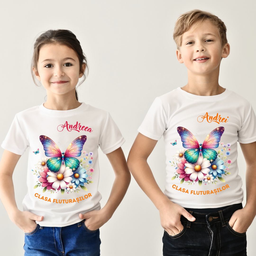 Tricou absolvire elevi clasa 4 sau gradinita Clasa fluturasilor cu text sau poze ABS1061