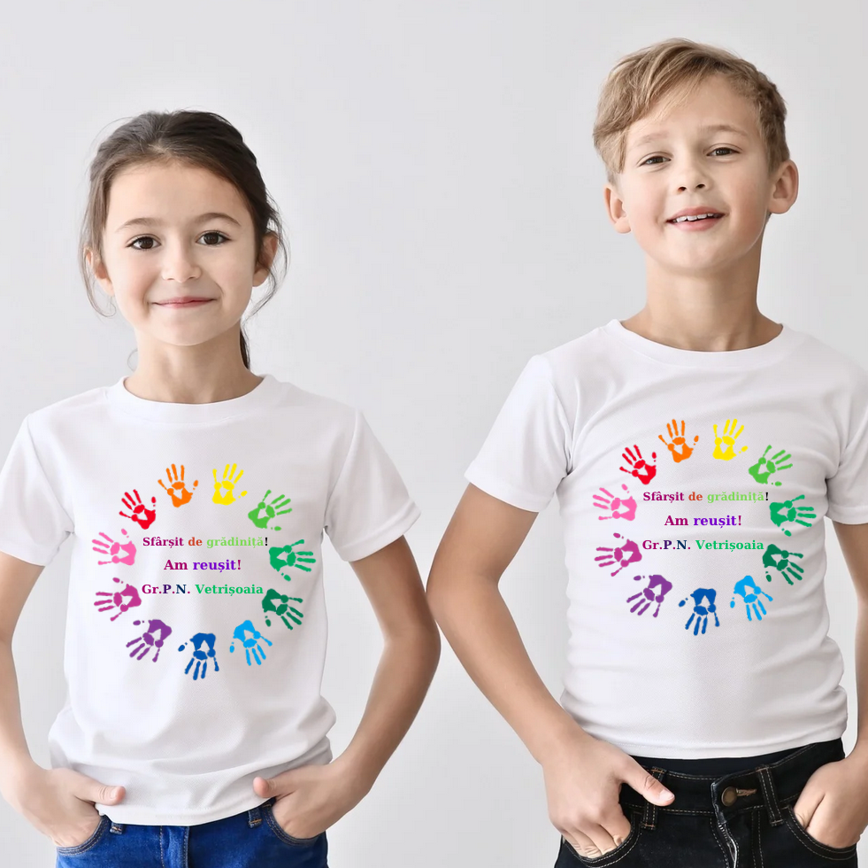 Tricou absolvire maini de copii pictate pentru  educatoare, elevi clasa 4 sau gradinita ABS10908