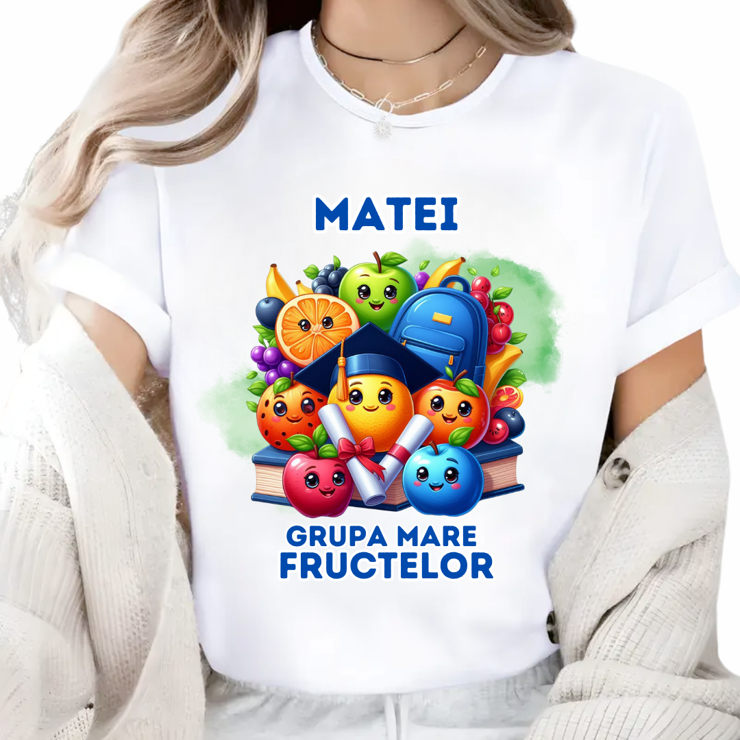Tricou personalizat tematica fructelor  pentru educatoare, elevi clasa 4 sau gradinita