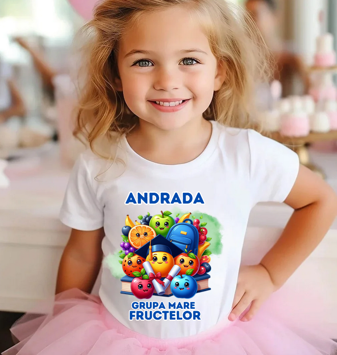 Tricou personalizat tematica fructelor  pentru educatoare, elevi clasa 4 sau gradinita