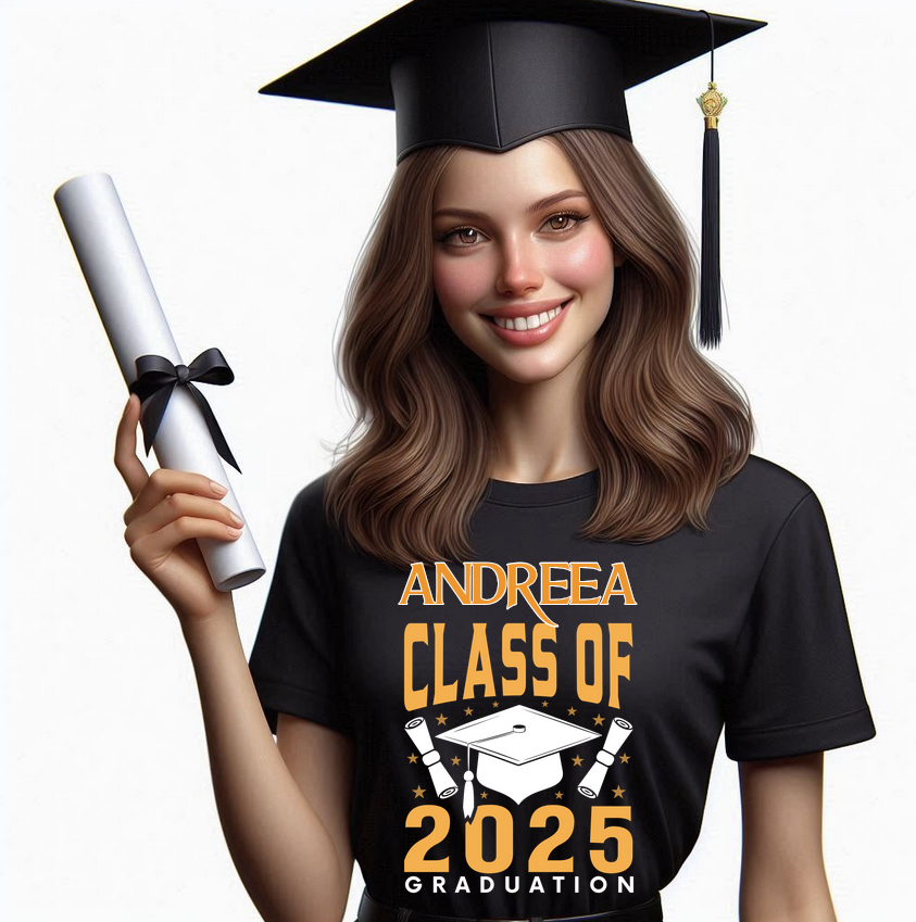 Tricou absolvire personalizat pentru elevi liceu sau  gimnaziala cu toca ABS1140
