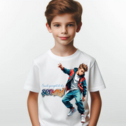 Tricou alb Back to school prima zi de scoala din bumbac ABS1132.01