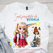 Tricou alb Back to school prima zi de gradinita  din bumbac ABS1131.3