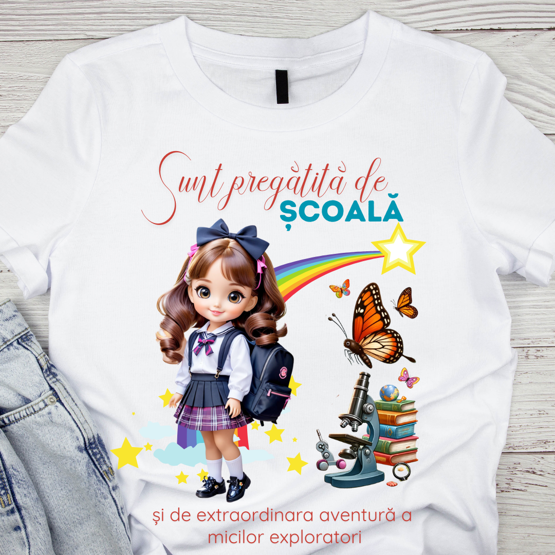 Tricou alb Back to school prima zi de gradinita  din bumbac ABS1131.4