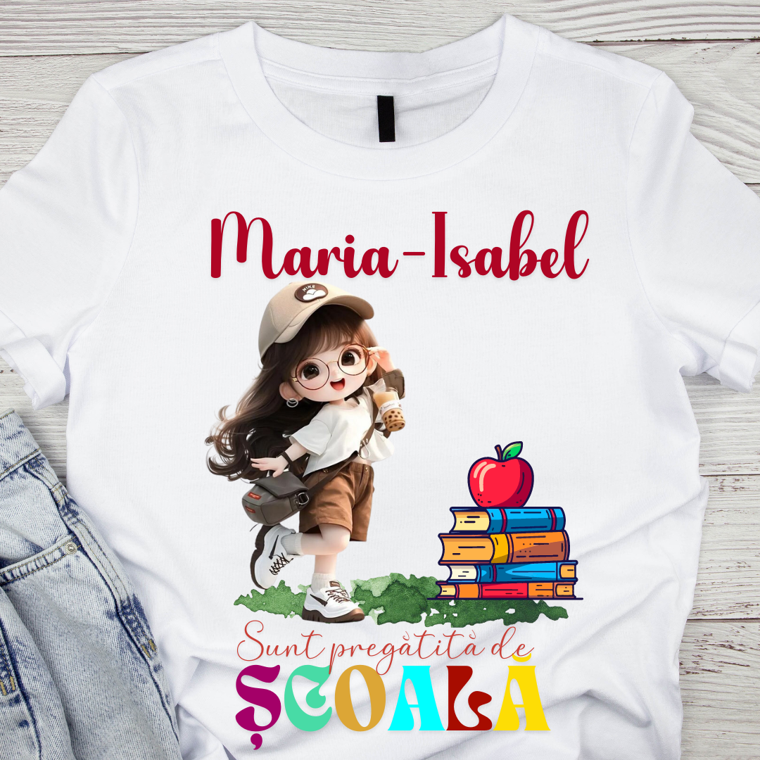 Tricou alb Back to school prima zi de gradinita  din bumbac ABS1131.7