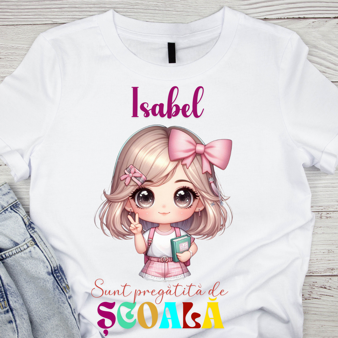 Tricou alb Back to school prima zi de gradinita  din bumbac ABS1131.9