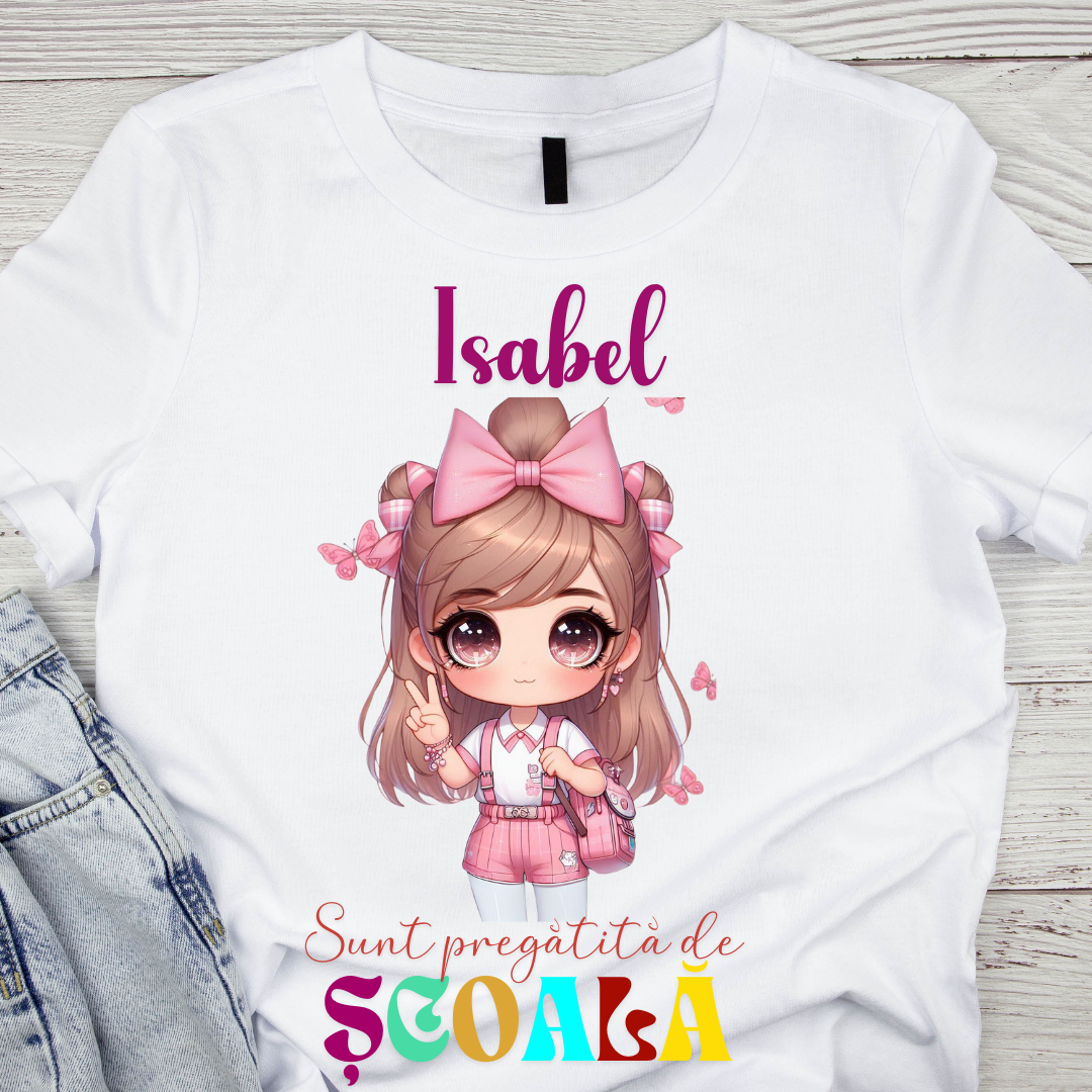 Tricou alb Back to school prima zi de gradinita  din bumbac ABS1131.10