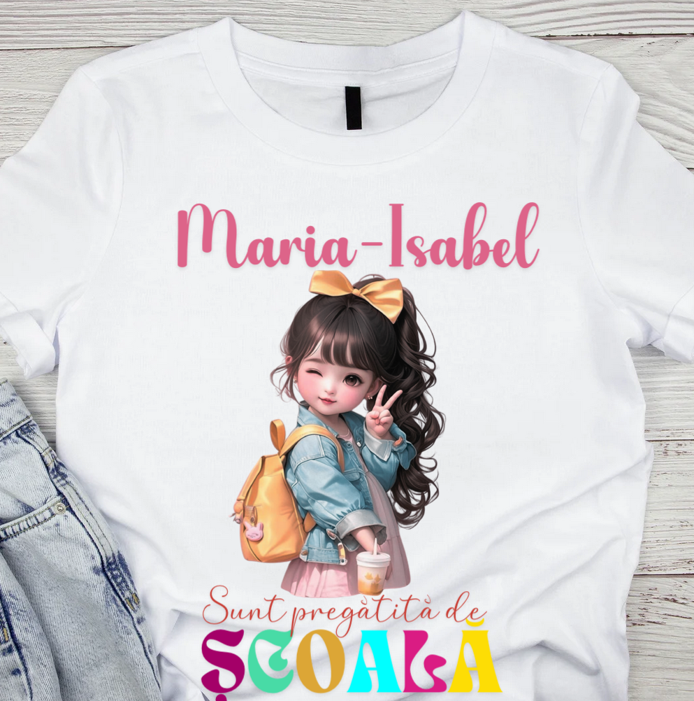 Tricou alb Back to school prima zi de gradinita  din bumbac ABS1132