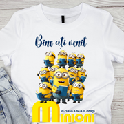 Tricou alb Back to school prima zi de gradinita  din bumbac  tematica Minioni ABS1133