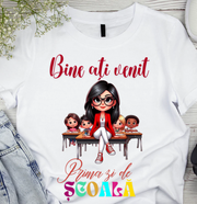 Tricou alb  Back to school prima zi de gradinita scoala din bumbac ABS11215