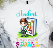 Tricou alb  Back to school prima zi de gradinita scoala din bumbac ABS11217