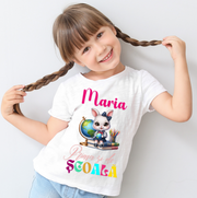 Tricou alb  Back to school prima zi de gradinita scoala din bumbac ABS11220