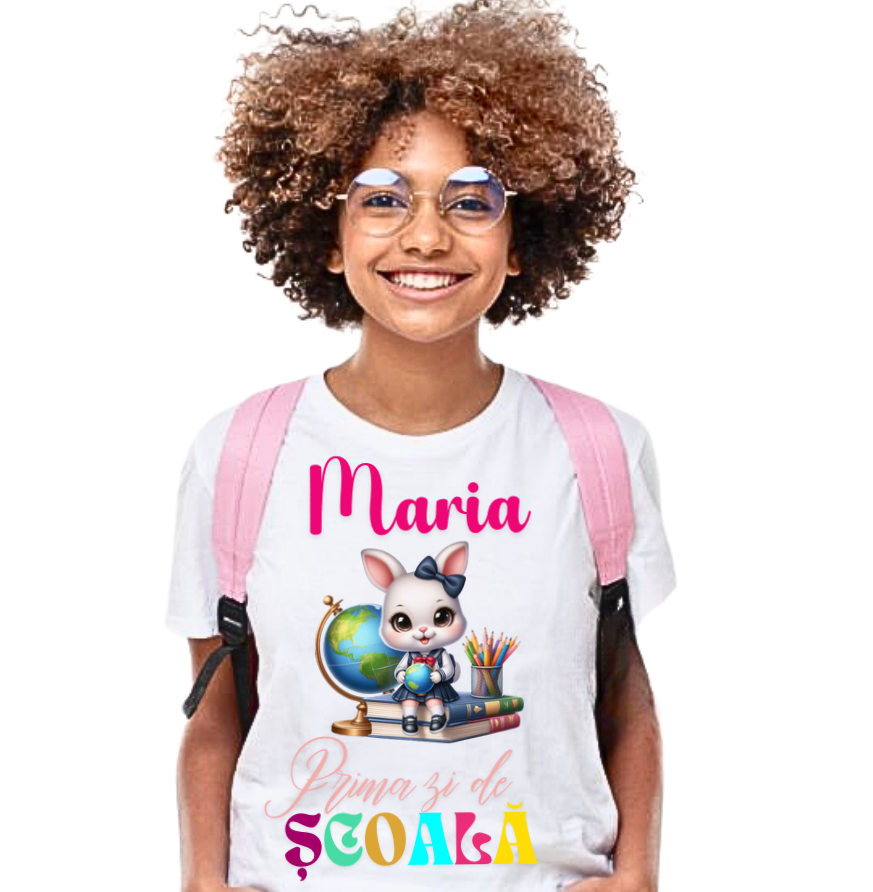Tricou alb  Back to school prima zi de gradinita scoala din bumbac ABS11220