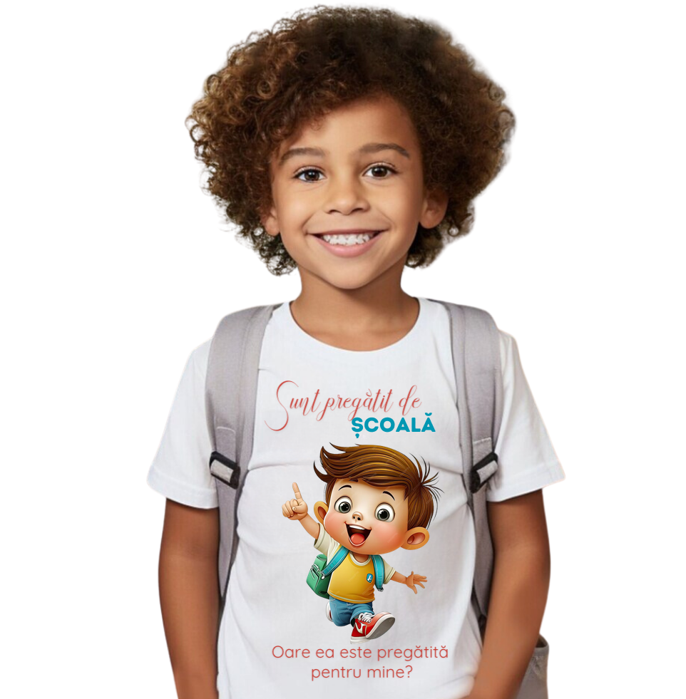 Tricou alb  Back to school prima zi de gradinita scoala din bumbac ABS11221