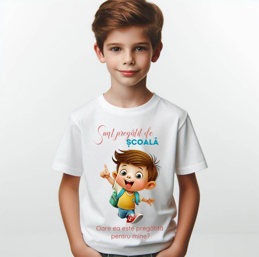 Tricou alb  Back to school prima zi de gradinita scoala din bumbac ABS11221