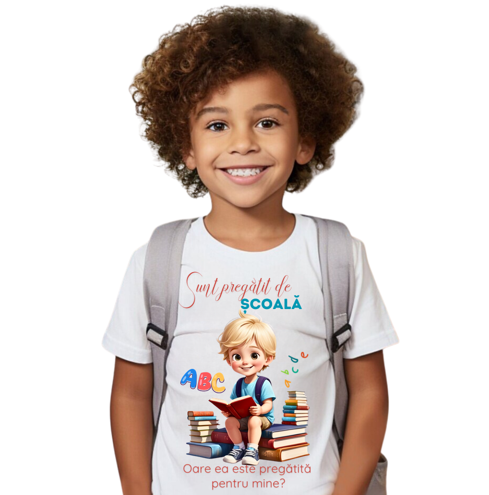 Tricou alb  Back to school prima zi de gradinita scoala din bumbac ABS11222
