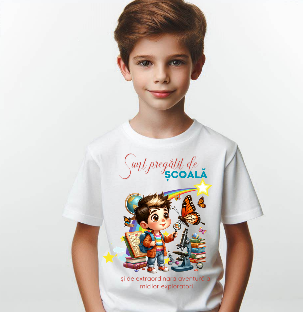 Tricou alb  Back to school prima zi de gradinita scoala din bumbac ABS11223