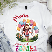 Tricou alb  Back to school prima zi de gradinita scoala din bumbac ABS11225