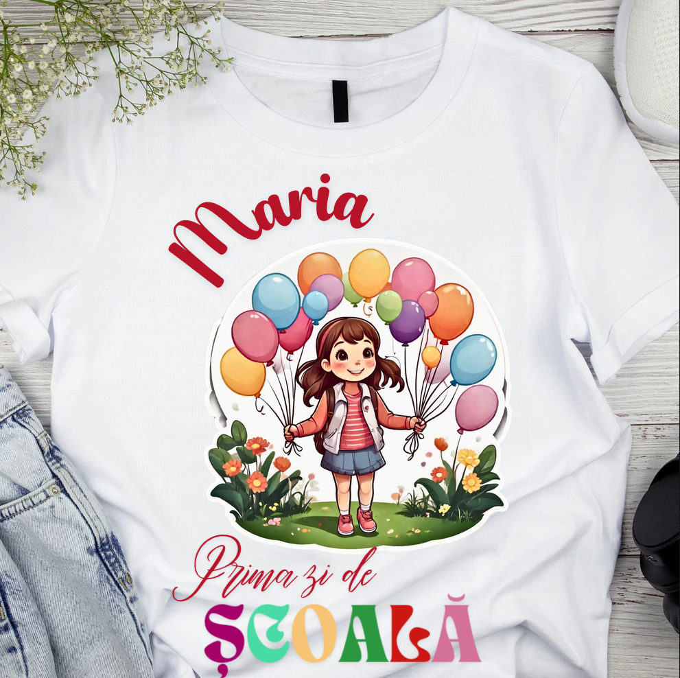 Tricou alb  Back to school prima zi de gradinita scoala din bumbac ABS11225