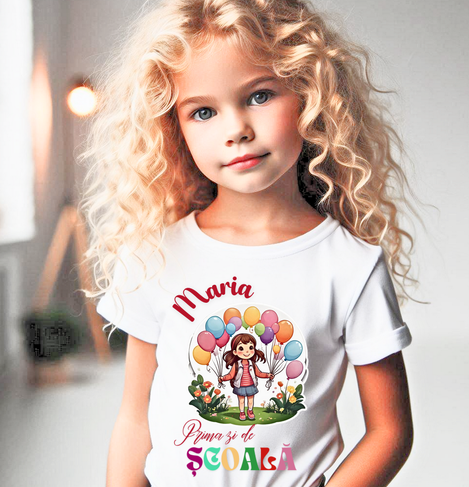 Tricou alb  Back to school prima zi de gradinita scoala din bumbac ABS11225
