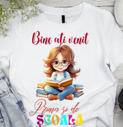 Tricou alb  Back to school prima zi de gradinita scoala din bumbac ABS11228
