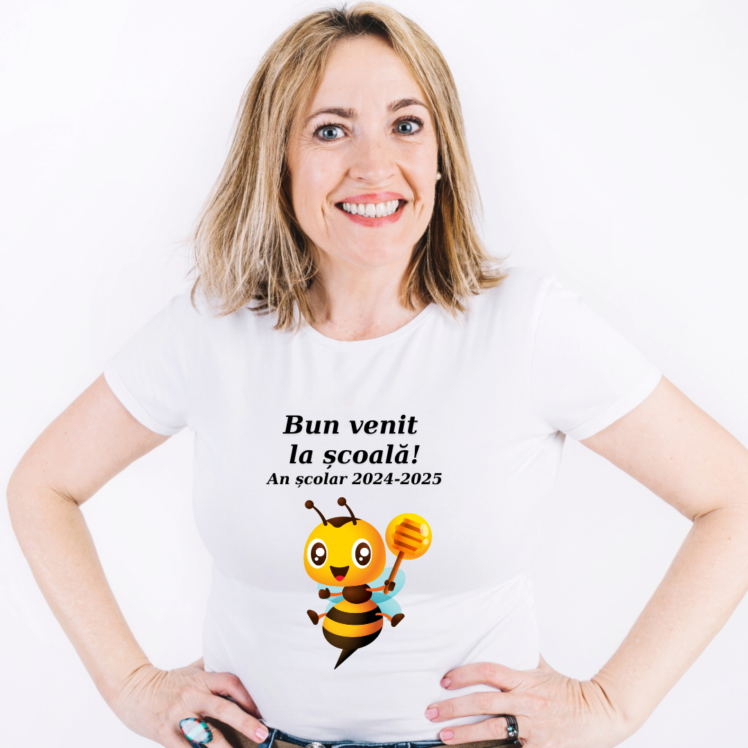 Tricou alb  Back to school prima zi de gradinita scoala din bumbac ABS2231