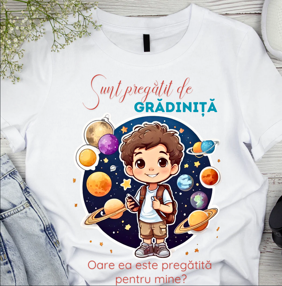 Tricou alb  Back to school prima zi de gradinita scoala din bumbac ABS11232