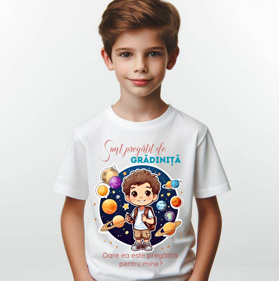 Tricou alb  Back to school prima zi de gradinita scoala din bumbac ABS11232
