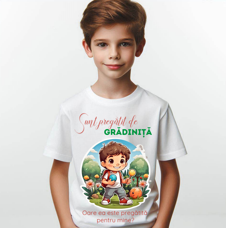 Tricou alb  Back to school prima zi de gradinita scoala din bumbac ABS11233