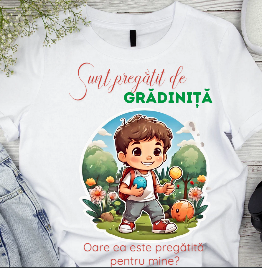 Tricou alb  Back to school prima zi de gradinita scoala din bumbac ABS11233