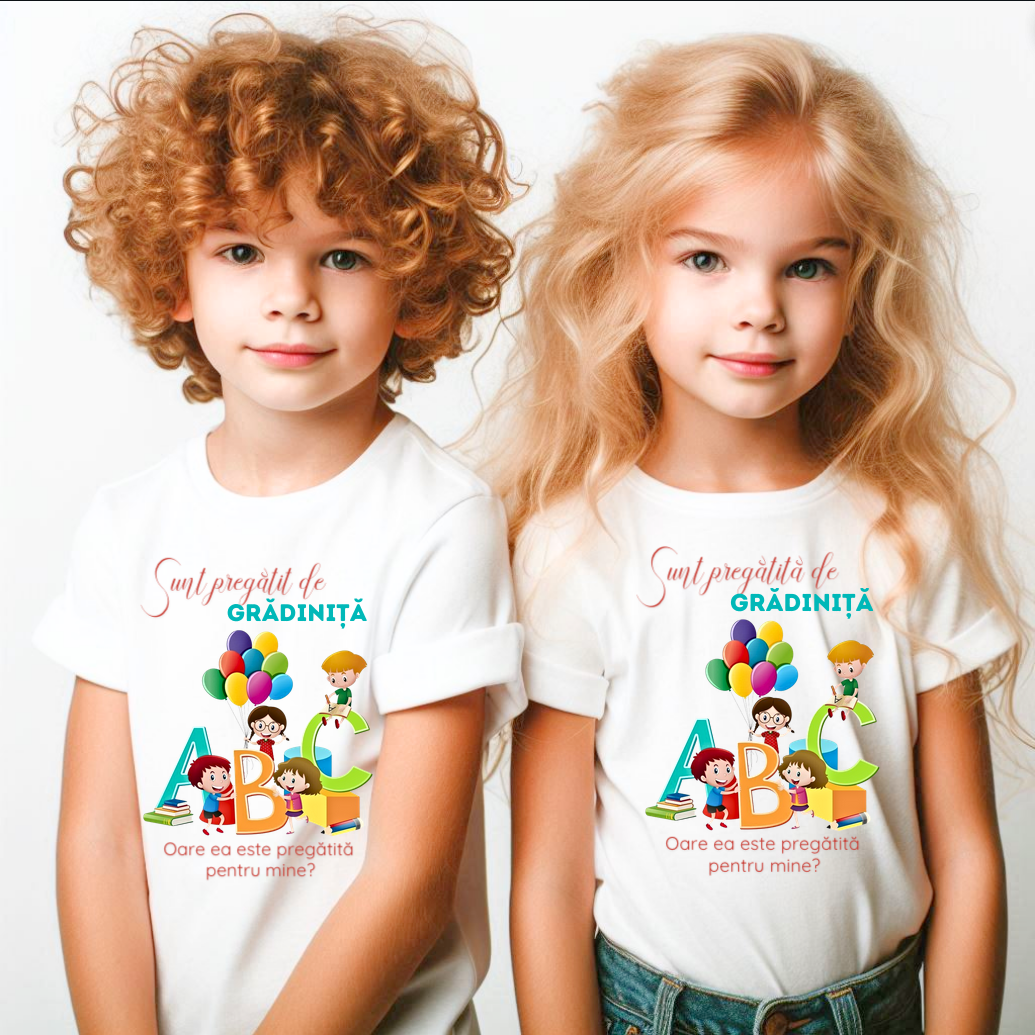 Tricou alb  Back to school prima zi de gradinita scoala din bumbac ABS11234