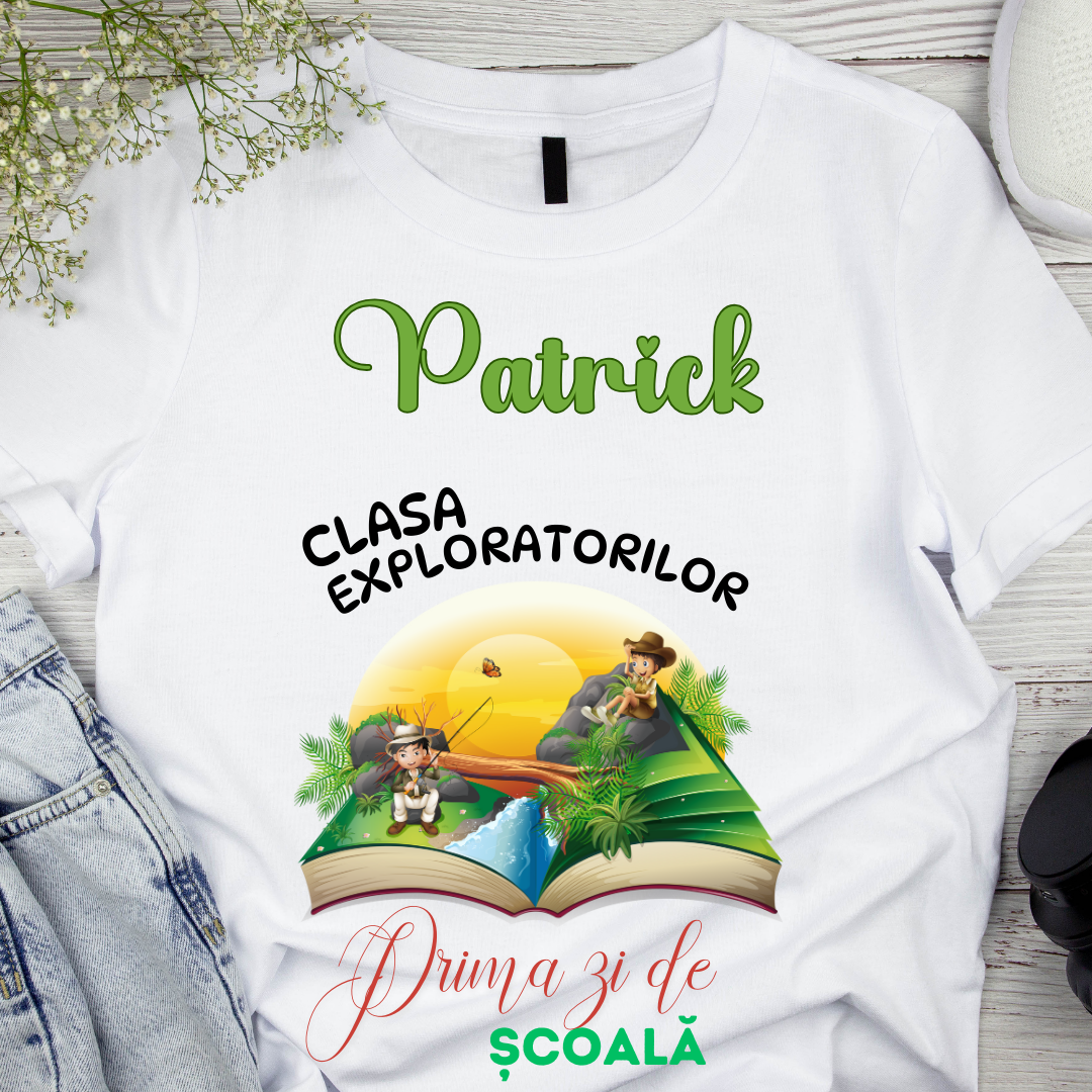 Tricou alb  Back to school prima zi de gradinita scoala din bumbac ABS11235