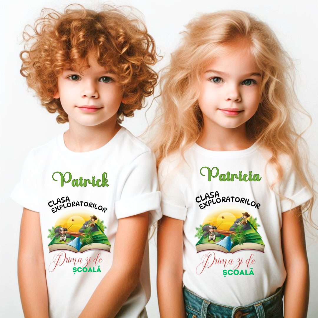 Tricou alb  Back to school prima zi de gradinita scoala din bumbac ABS11235