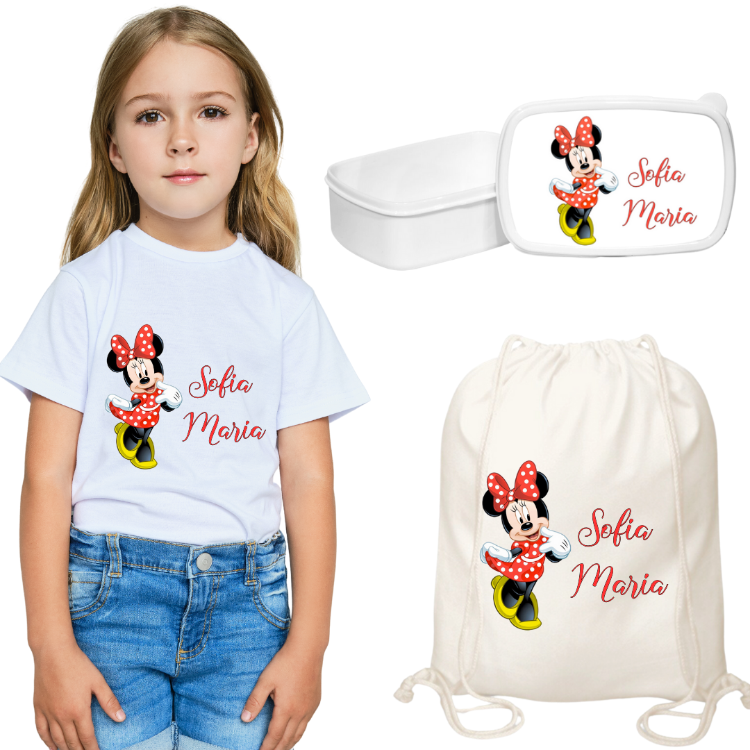 Set promotional Back to school prima zi de gradinita scoala din bumbac model Minnie  ABS334