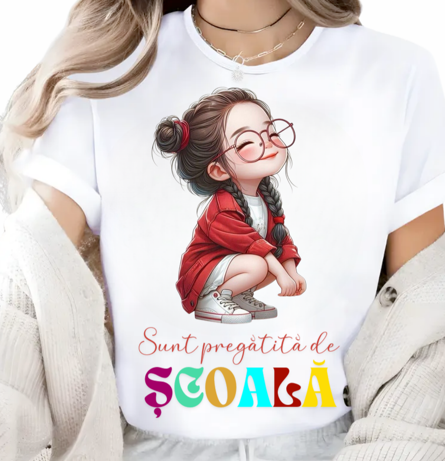 Tricou alb Back to school prima zi de scoala din bumbac