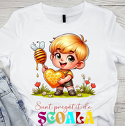 Tricou alb Back to school prima zi de scoala din bumbac ABS1132.02