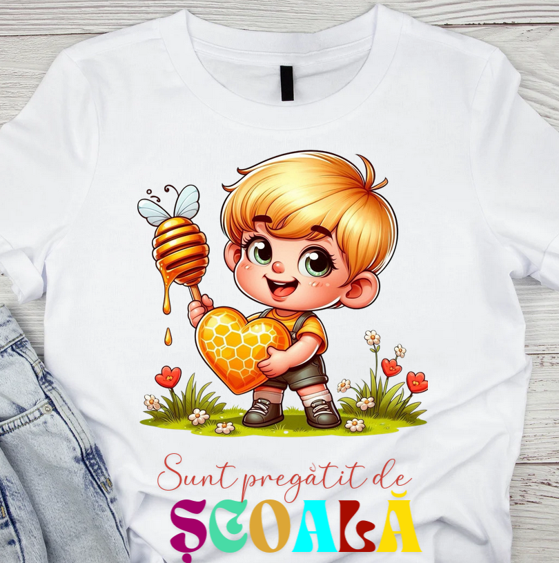 Tricou alb Back to school prima zi de scoala din bumbac ABS1132.02