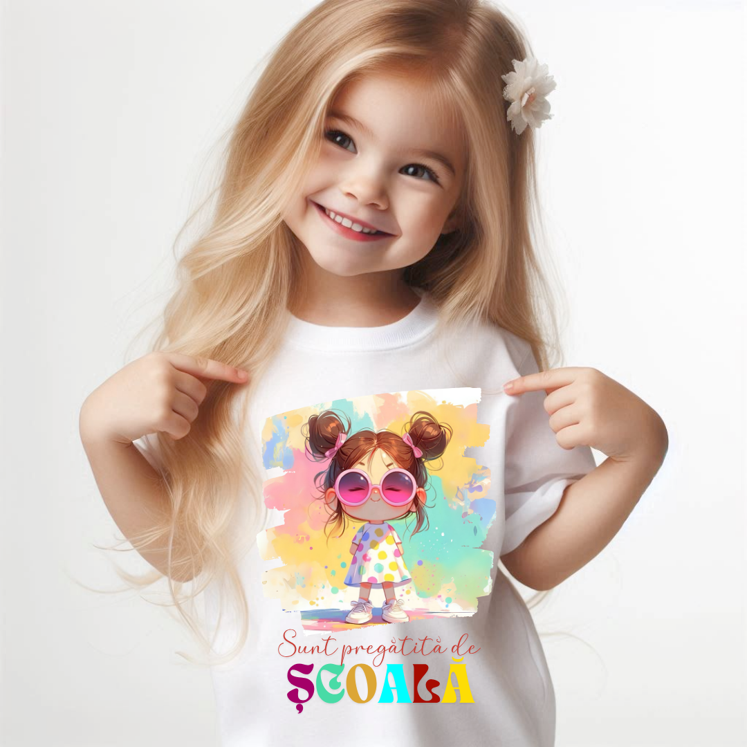 Tricou alb Back to school prima zi de scoala din bumbac