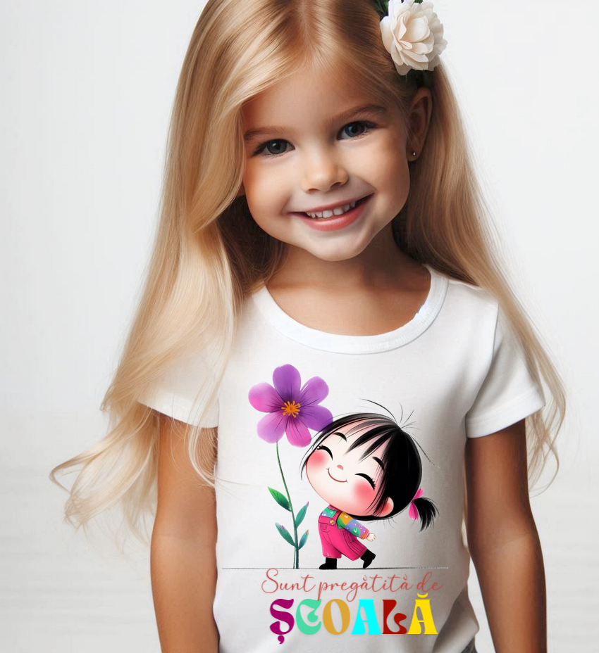 Tricou alb Back to school prima zi de scoala din bumbac